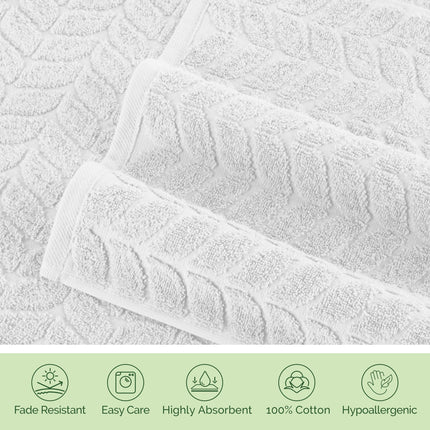 Elegant Comfort Luxury 6-Piece 100% Turkish Cotton Jacquard Braided Textured Premium Hotel Quality Towel Set– Soft and Absorbent, Includes 2 Bath Towels, 2 Hand Towels and 2 Washcloths, White
