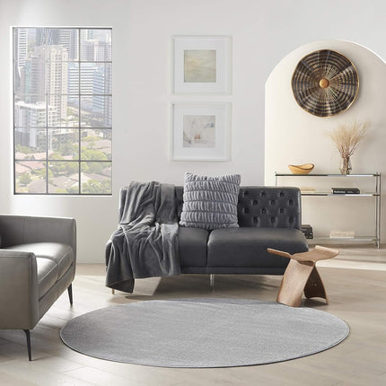 Nourison Essentials Indoor/Outdoor Silver Grey 6' x Round Area Rug, Easy Cleaning, Non Shedding, Bed Room, Living Room, Dining Room, Backyard, Deck, Patio (6 Round)