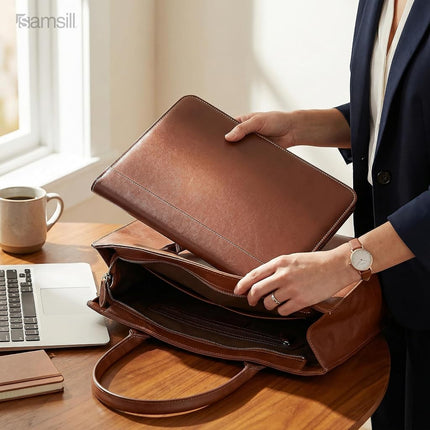 Samsill Contrast Stitch Leather Padfolio – Lightweight & Stylish Business Portfolio for Men & Women – Resume Portfolio, 8.5” x 11” Writing Pad – Brown/Tan