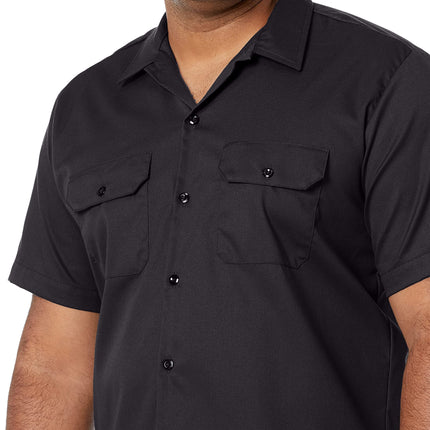Dickies Men's Short-Sleeve Flex Work Shirt Slim Fit Button, Black V1, S