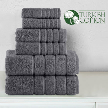 Elegant Comfort 4 Lines Viscose Stripe 6-Piece Premium Towel Set - 100% Turkish Cotton High Absorbent Luxury Bathroom Towels – Includes 2 Washcloths, 2 Hand Towels and 2 Bath Towels Set, Gray