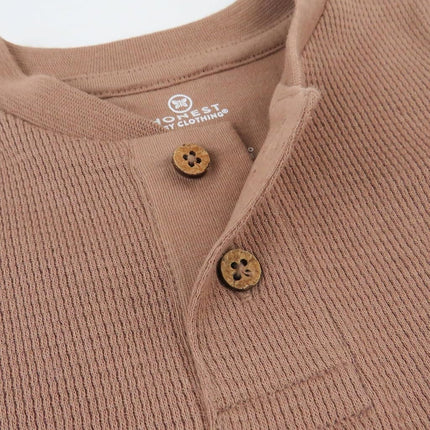 HonestBaby 5-pack Waffle Henley Long Sleeve Shirts 100% Organic Cotton for Infant Baby and Toddler Boys, Unisex, Sandstorm, 0-3 Months