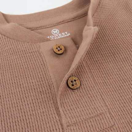 HonestBaby 5-pack Waffle Henley Long Sleeve Shirts 100% Organic Cotton for Infant Baby and Toddler Boys, Unisex, Sandstorm, 0-3 Months