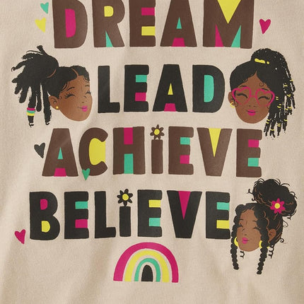The Children's Place Girls' Short Sleeve Graphic T-Shirt, Dream Lead Achieve Believe, Medium