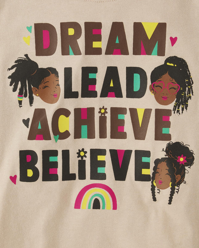 The Children's Place Girls' Short Sleeve Graphic T-Shirt, Dream Lead Achieve Believe, X-Small