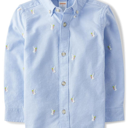 Chemises à manches longues boutonnées Gymboree pour garçons et tout-petits, bleu printemps, 4T