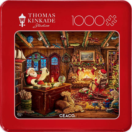 Ceaco - Thomas Kinkade - Santa Checking His List - 1000 Piece Jigsaw Puzzle for Adults - Collectible Tin Case - Finished Size is 26.6 x 19