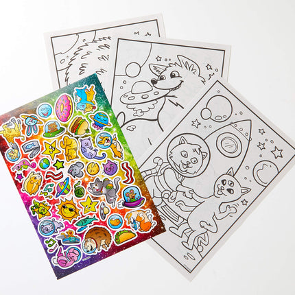 Cahier de coloriage Crayola Uni-Creatures et Cosmic Cats - Lot de 2 (96 pages), planche d'autocollants animaux, crayons métalliques et crayons pailletés