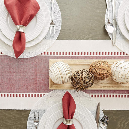 DII Dobby Stripe Woven Table Runner, 13x108 (13x113.5, Fringe Included), Barn Red