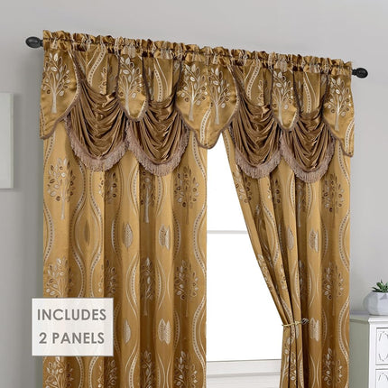 Elegant Comfort Aurora Jacquard Look Curtain Panel Set with Attached Valance 54" X 84 inch (Set of 2), Taupe