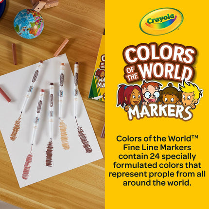 Crayola Colors of The World Markers 24 Count, Fine Line Washable Skin Tone Markers, 24