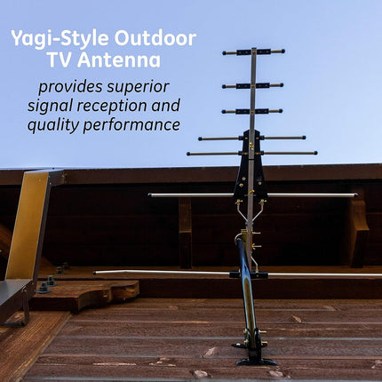 GE Outdoor HD Digital TV Antenna, Long Range OTA HDTV Antenna, Yagi Style Design, Supports 4K 1080P HD Smart TV VHF UHF, J Mount Included for Attic or Outdoor, Weather Resistant, 33685