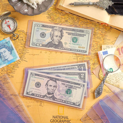 Uncle Paul 100PCS Banknotes Top-Insert Holders - Currency PVC Transparent Bill Money Top-Load Sleeves Display Holder for Regular Bills Protector Storage Cases Collectors PN03L100