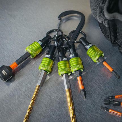 Railer Bit Holder Keychain 5pc - 1/4 inch Hex Shank Bit Holders - Quick-Change Design for Nut Driver, Screwdriver & Drill Bits, Include Keychain Carabiner