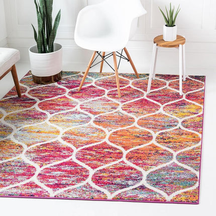 Tapis de surface Unique Loom Trellis Frieze Collection - Arrondi (3' Carré, Multi/Noir)