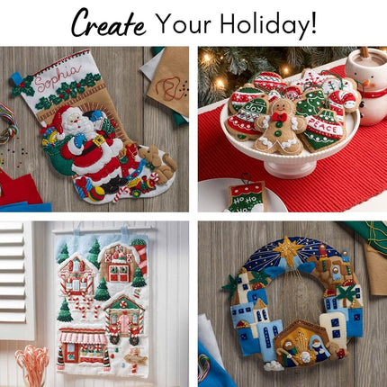 Bucilla Felt Applique 6 Piece Ornament Making Kit, Santa's Tree Treasures, Perfect for DIY Arts and Crafts, 89489E