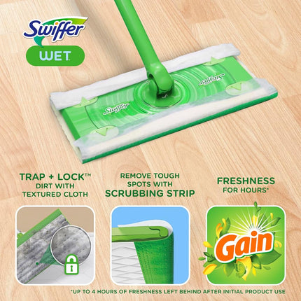 Paños de mopa húmedos Swiffer Sweeper, limpiador de suelos multisuperficie con aroma original Gain, 24 unidades
