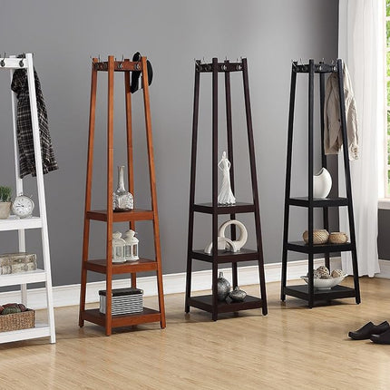 Roundhill Furniture Vassen Coat Rack with 3-Tier Storage Shelves, Espresso
