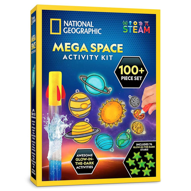 National Geographic Mega Space Activity Kit - Science Experiment & Craft Kit for Kids with 100+ Pieces, Launch a Rocket, Make Constellations with Glow in The Dark Stars, Paint a Solar System & More