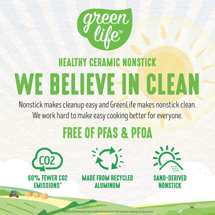 GreenLife Asador de cerámica antiadherente saludable de 16.5" x 12" con rejilla de asador de acero inoxidable, sin PFAS, sin PFOA, apto para lavavajillas, apto para horno, bordes de fácil vertido, rosa suave