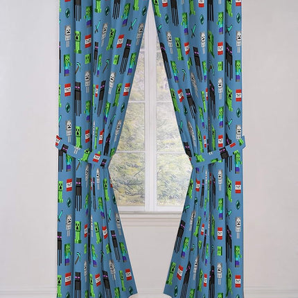 Minecraft Monster Hunters 84" Inch Drapes - Beautiful Room Décor & Easy Set Up, Bedding - Curtains Include 2 Tiebacks, 4 Piece Set (Official Minecraft Product)