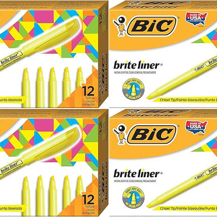 BIC BICBL11YW Brite Liner Highlighter, Chisel Tip,