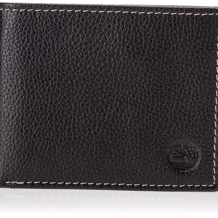 Timberland Men's Leather Wallet with Attached Flip Pocket Travel Accessory-Bi-Fold, Black (Sportz), One Size