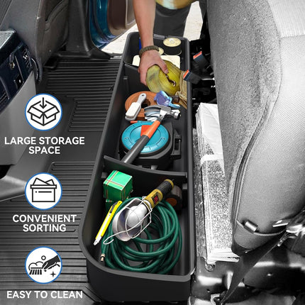 Rangement sous siège oEdRo pour Ford F150 (2015-2025) SuperCrew/Crew Cab et F-250/350/450/550 (2017-2024) Super Duty, boîte de rangement et organisateur d'outils améliorés sous le siège arrière du F-150