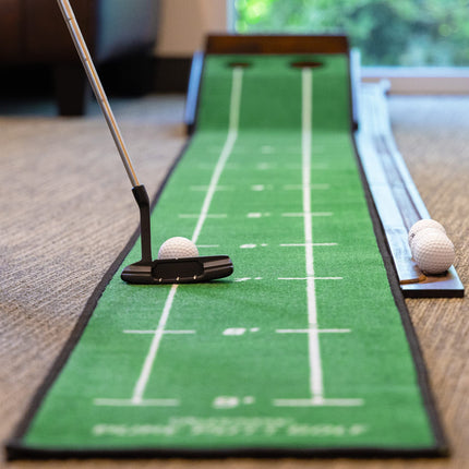 GoSports Pure Putt Golf Pista de putting de 9 pies - Ayuda de entrenamiento de madera de primera calidad para práctica de putting en casa y oficina, incluye pista de putting de 9 pies y 4 pelotas de golf