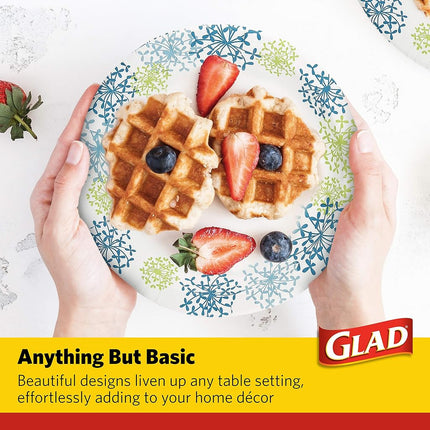 Glad Round Disposable Paper Plates for All Occasions | New & Improved Quality | Soak Proof, Cut Proof, Microwaveable Heavy Duty Disposable Plates | 10" Diameter, 50 Count Bulk Paper Plates