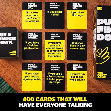 Hunch Games Put A Finger Down - The Viral Party Game That Will Have Everyone Talking - Funny Adult Card Game & Icebreaker Ideas, Game Nights, & Big or Small Groups, 400 Cards for 2+ Players
