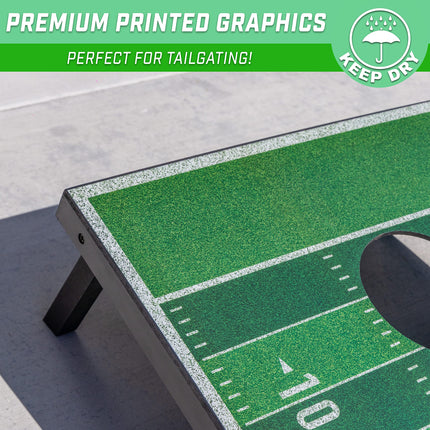 Ensemble de jeu de cornhole GoSports 3 x 2 pieds motif football - Comprend deux planches de 3 x 2 pieds, 8 sacs de fèves et un étui de transport