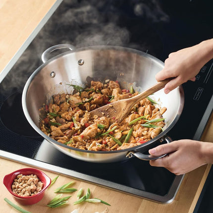 Rachael Ray Sartén Wok/Saltear Profesional de Acero Inoxidable, Compatible con Todas las Encimeras, Apto para Inducción, Apto para Lavavajillas y Utensilios Metálicos, 35.5 cm - Acero Inoxidable