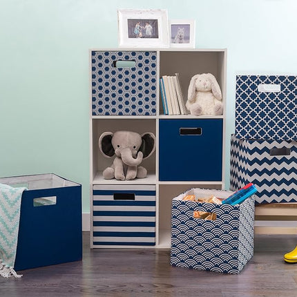 DII Polyester Cube Storage Collection Collapsible Hard Sided Bin, 13x13x13", Nautical Blue