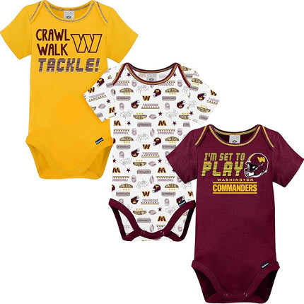NFL Washington Football Team 3 Pack Short Sleeve Bodysuit, 0-3 Months