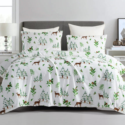Elegant Comfort Luxuriously Soft 4-Piece Holiday Velvet Plush Flannel Sheet Set - Premium Quality - Cozy Warm, Christmas Fuzzy Velvet Flannel Fleece Deep Pocket Sheet Set - Twin XL, Enchanted Woods