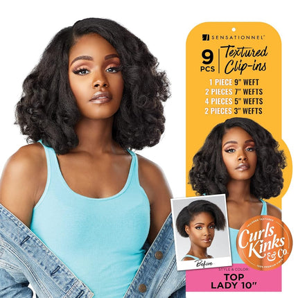 Sensationnel Curls Kinks and co Clip in - Top Lady 10 pouces mèches à clipser texturées, paquet de 9 pièces, ajoute du volume, style protecteur - Curls Kinks and Co Top Lady 10 pouces (1B OFFBLACK)