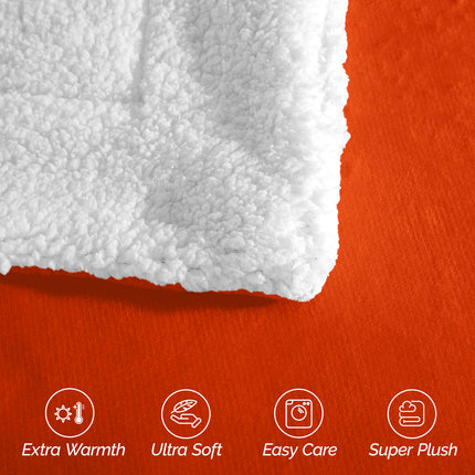 Elegant Comfort Ultra Soft Reversible Flannel Sherpa Blanket - Cozy Silky Fleece Throw for Couch, Bed - Plush Fuzzy Warm Winter Blanket for Gift, Twin XL, Orange
