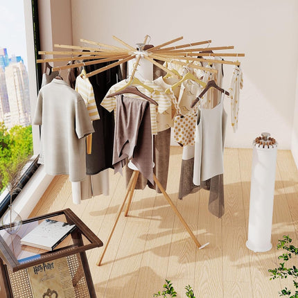 BOQORAD Wall Mounted Clothes Hanger Space-Saver，Retractable Garment Laundry Drying Rack，Collapsible Clothes Dry Racks for Balcony, Mudroom, Bedroom (Tripod, White)