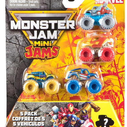 Monster Jam, Marvel Official Mini 5-Pack with Mystery Collectible Monster Truck, 1:87 Scale, Surprise Kids Toys for Boys and Girls Ages 3 and up