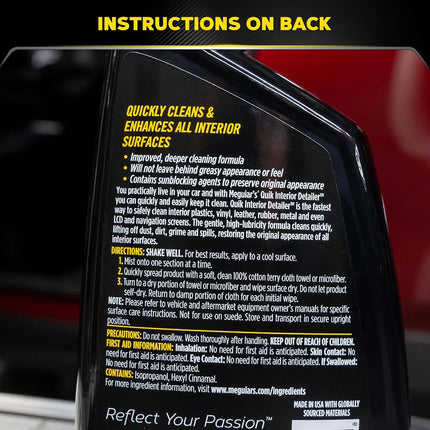 Meguiar's Quik Interior Detailer - Perfect for Car Interior Detailing - Quick and Easy Cleaning That's Safe on Plastic, Vinyl, Leather and More - Car Interior Cleaner and Protectant - 24 Oz