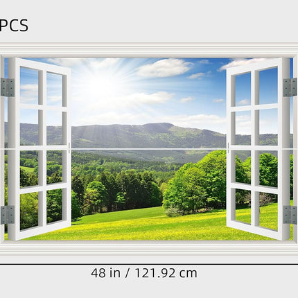 FLFK Fake Window Wall Sticker - Landscape Faux Window Wall Mural, Stick and Peel Wall Decals, 48"x32", Set of 2 Sheets