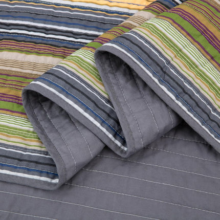 Chezmoi Collection Avery Striped Cotton Quilt Set Daybed Size, 5-Piece Soft Pre-Washed 100% Cotton Quilt, Multi-Color Green