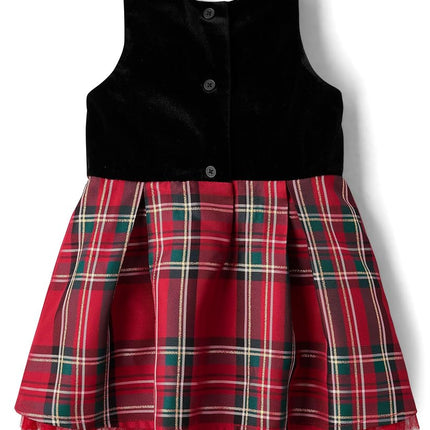 The Children's Place Baby Girls' and Toddler Sleeveless Dressy Dresses, Classic Red Plaid Velour, 4T