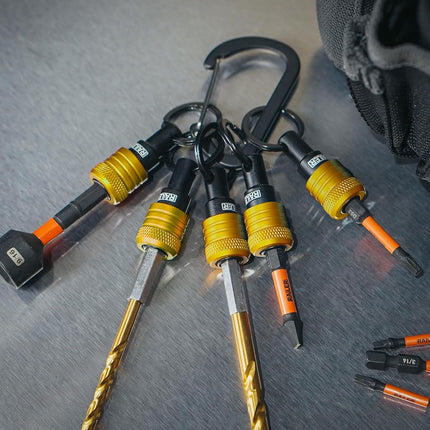 Railer Bit Holder Keychain 5pc - 1/4 inch Hex Shank Bit Holders - Quick-Change Design for Nut Driver, Screwdriver & Drill Bits, Include Keychain Carabiner