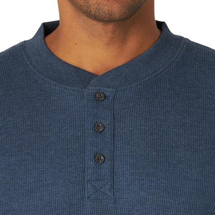 Wrangler Authentics Men's Long Sleeve Waffle Henley Shirt, Dress Blue Heather, Large
