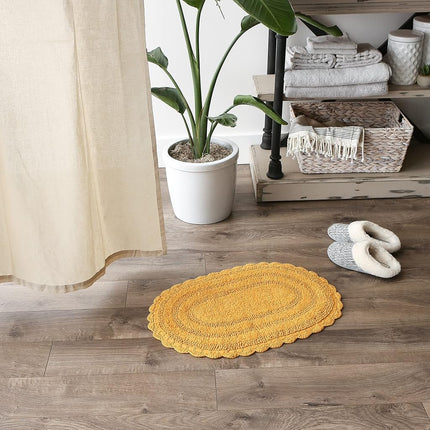 DII Crochet Collection Reversible Bath Mat, Small Oval, 17x24, Honey Gold