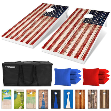 GoSports 4 x 2 ft Regulation Size Wood Cornhole Board Set - Retro Beach Design, Includes 2 Boards, 8 Bean Bags, Carrying Case and Game Rules