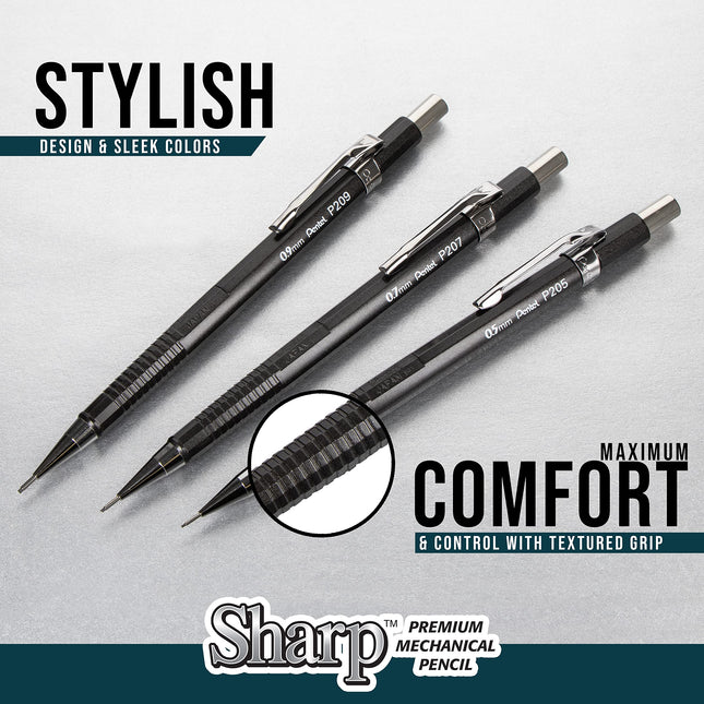 Pentel Sharp Mechanical Drafting Pencil, 0.9 mm, Yellow Barrel, 2/Pack (P209BP2K6)