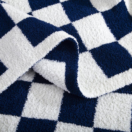 Elegant Comfort Checkered Throw Blanket, Navy Blue Super Soft Cozy Fluffy Warm Throw Blankets for Couch, Sofa, Chair, Bed, Camping, Picnic, Travel Lightweight Bed Blanket (50" x 70")